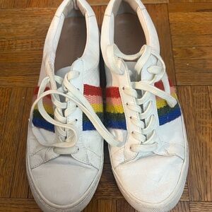 Loeffler Randall White Sneakers with Rainbow Stripes